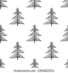 Patrón sin soldadura con doodle de árbol de Navidad geométrico mínimo escandinavo para impresión decorativa, papel de envoltura, tarjetas de felicitación y tela