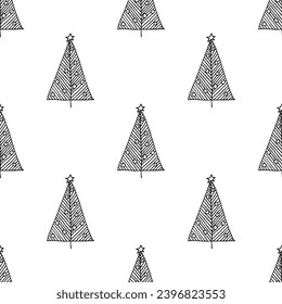 Seamless pattern with geometric minimal scandinavian Christmas tree doodle for decorative print, wrapping paper, greeting cards and fabric