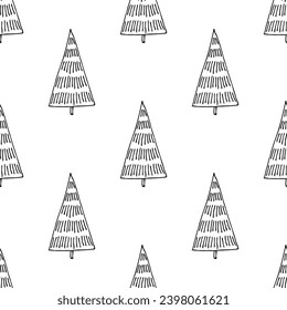 Seamless pattern with geometric minimal scandinavian Christmas tree doodle for decorative print, wrapping paper, greeting cards and fabric