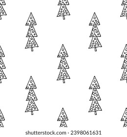 Seamless pattern with geometric minimal scandinavian Christmas tree doodle for decorative print, wrapping paper, greeting cards and fabric