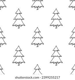 Seamless pattern with geometric minimal scandinavian Christmas tree doodle for decorative print, wrapping paper, greeting cards and fabric