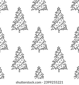 Nahtloses Muster mit geometrischem Minimalskandinavischem Weihnachtsbaumdoodle für dekorativen Druck, Wickelpapier, Grußkarten und Stoff