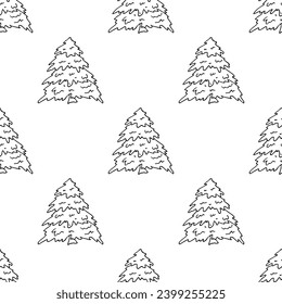 Seamless pattern with geometric minimal scandinavian Christmas tree doodle for decorative print, wrapping paper, greeting cards and fabric