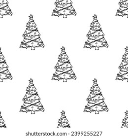 Seamless pattern with geometric minimal scandinavian Christmas tree doodle for decorative print, wrapping paper, greeting cards and fabric