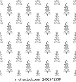 Seamless pattern with geometric minimal scandinavian Christmas tree doodle for decorative print, wrapping paper, greeting cards and fabric
