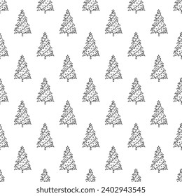 Seamless pattern with geometric minimal scandinavian Christmas tree doodle for decorative print, wrapping paper, greeting cards and fabric
