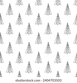 Seamless pattern with geometric minimal scandinavian Christmas tree doodle for decorative print, wrapping paper, greeting cards and fabric
