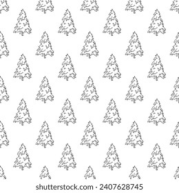 Seamless pattern with geometric minimal scandinavian Christmas tree doodle for decorative print, wrapping paper, greeting cards and fabric