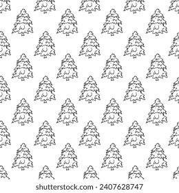 Seamless pattern with geometric minimal scandinavian Christmas tree doodle for decorative print, wrapping paper, greeting cards and fabric