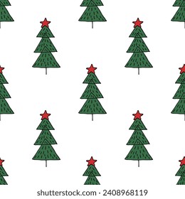 Patrón sin soldadura con doodle de árbol de Navidad geométrico mínimo escandinavo para impresión decorativa, papel de envoltura, tarjetas de felicitación y tela
