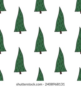 Seamless pattern with geometric minimal scandinavian Christmas tree doodle for decorative print, wrapping paper, greeting cards and fabric