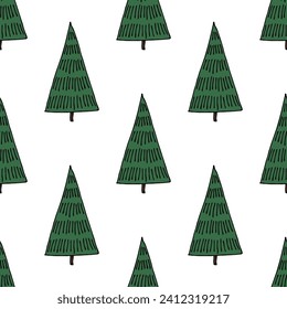 Patrón sin soldadura con doodle de árbol de Navidad geométrico mínimo escandinavo para impresión decorativa, papel de envoltura, tarjetas de felicitación y tela