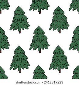 Seamless pattern with geometric minimal scandinavian Christmas tree doodle for decorative print, wrapping paper, greeting cards and fabric