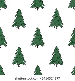 Seamless pattern with geometric minimal scandinavian Christmas tree doodle for decorative print, wrapping paper, greeting cards and fabric