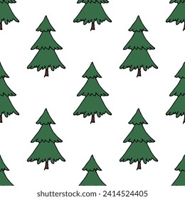 Seamless pattern with geometric minimal scandinavian Christmas tree doodle for decorative print, wrapping paper, greeting cards and fabric