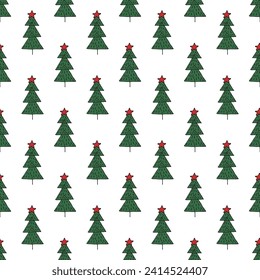 Patrón sin soldadura con doodle de árbol de Navidad geométrico mínimo escandinavo para impresión decorativa, papel de envoltura, tarjetas de felicitación y tela