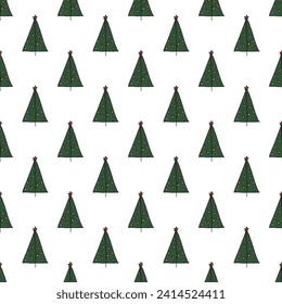Seamless pattern with geometric minimal scandinavian Christmas tree doodle for decorative print, wrapping paper, greeting cards and fabric