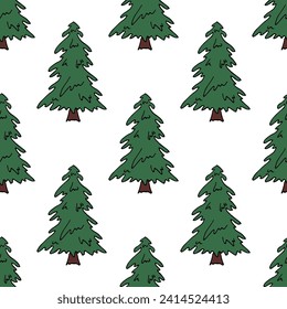 Nahtloses Muster mit geometrischem Minimalskandinavischem Weihnachtsbaumdoodle für dekorativen Druck, Wickelpapier, Grußkarten und Stoff