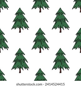Seamless pattern with geometric minimal scandinavian Christmas tree doodle for decorative print, wrapping paper, greeting cards and fabric