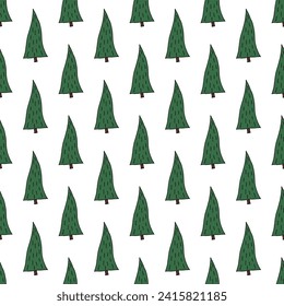 Patrón sin soldadura con doodle de árbol de Navidad geométrico mínimo escandinavo para impresión decorativa, papel de envoltura, tarjetas de felicitación y tela