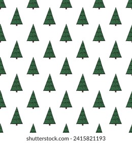 Seamless pattern with geometric minimal scandinavian Christmas tree doodle for decorative print, wrapping paper, greeting cards and fabric