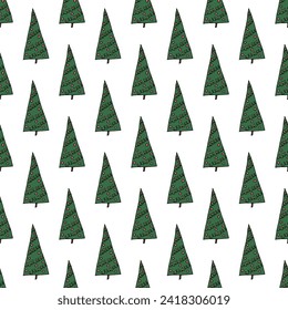 Seamless pattern with geometric minimal scandinavian Christmas tree doodle for decorative print, wrapping paper, greeting cards and fabric