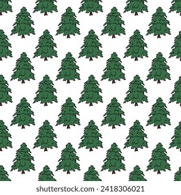 Seamless pattern with geometric minimal scandinavian Christmas tree doodle for decorative print, wrapping paper, greeting cards and fabric