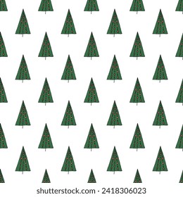 Nahtloses Muster mit geometrischem Minimalskandinavischem Weihnachtsbaumdoodle für dekorativen Druck, Wickelpapier, Grußkarten und Stoff