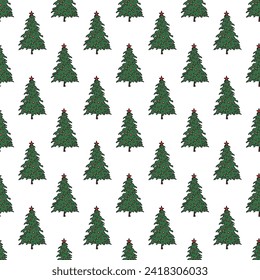 Seamless pattern with geometric minimal scandinavian Christmas tree doodle for decorative print, wrapping paper, greeting cards and fabric
