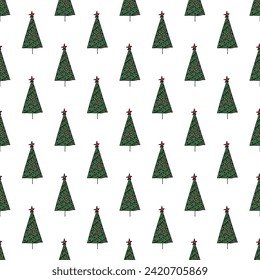 Patrón sin soldadura con doodle de árbol de Navidad geométrico mínimo escandinavo para impresión decorativa, papel de envoltura, tarjetas de felicitación y tela