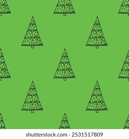 Seamless pattern with geometric minimal scandinavian Christmas tree doodle for decorative print, wrapping paper, greeting cards and fabric