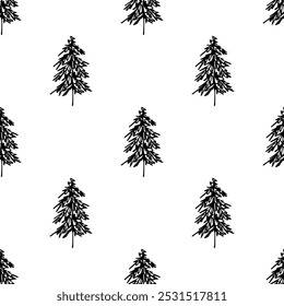 Seamless pattern with geometric minimal scandinavian Christmas tree doodle for decorative print, wrapping paper, greeting cards and fabric