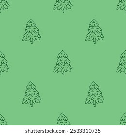 Seamless pattern with geometric minimal scandinavian Christmas tree doodle for decorative print, wrapping paper, greeting cards and fabric