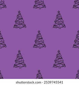 Seamless pattern with geometric minimal scandinavian Christmas tree doodle for decorative print, wrapping paper, greeting cards and fabric
