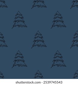 Seamless pattern with geometric minimal scandinavian Christmas tree doodle for decorative print, wrapping paper, greeting cards and fabric