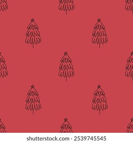 Seamless pattern with geometric minimal scandinavian Christmas tree doodle for decorative print, wrapping paper, greeting cards and fabric