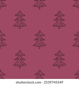 Seamless pattern with geometric minimal scandinavian Christmas tree doodle for decorative print, wrapping paper, greeting cards and fabric
