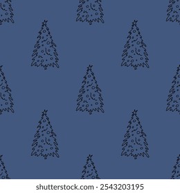 Seamless pattern with geometric minimal scandinavian Christmas tree doodle for decorative print, wrapping paper, greeting cards and fabric