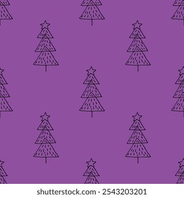 Seamless pattern with geometric minimal scandinavian Christmas tree doodle for decorative print, wrapping paper, greeting cards and fabric