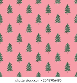 Seamless pattern with geometric minimal scandinavian Christmas tree doodle for decorative print, wrapping paper, greeting cards and fabric