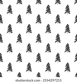 Seamless pattern with geometric minimal scandinavian Christmas tree doodle for decorative print, wrapping paper, greeting cards and fabric