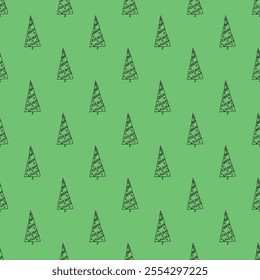 Seamless pattern with geometric minimal scandinavian Christmas tree doodle for decorative print, wrapping paper, greeting cards and fabric