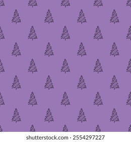 Seamless pattern with geometric minimal scandinavian Christmas tree doodle for decorative print, wrapping paper, greeting cards and fabric
