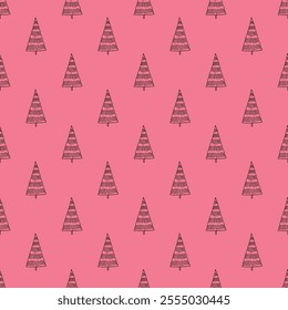 Seamless pattern with geometric minimal scandinavian Christmas tree doodle for decorative print, wrapping paper, greeting cards and fabric
