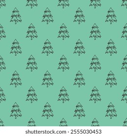 Seamless pattern with geometric minimal scandinavian Christmas tree doodle for decorative print, wrapping paper, greeting cards and fabric