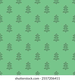 Seamless pattern with geometric minimal scandinavian Christmas tree doodle for decorative print, wrapping paper, greeting cards and fabric