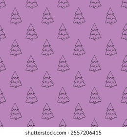 Seamless pattern with geometric minimal scandinavian Christmas tree doodle for decorative print, wrapping paper, greeting cards and fabric