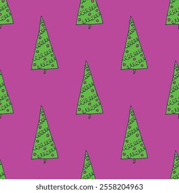 Seamless pattern with geometric minimal scandinavian Christmas tree doodle for decorative print, wrapping paper, greeting cards and fabric