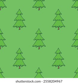 Seamless pattern with geometric minimal scandinavian Christmas tree doodle for decorative print, wrapping paper, greeting cards and fabric