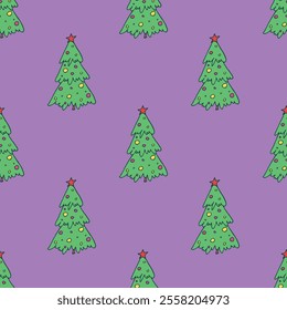 Seamless pattern with geometric minimal scandinavian Christmas tree doodle for decorative print, wrapping paper, greeting cards and fabric